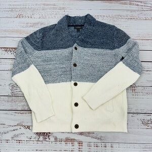 Express Men’s size Large Blue & White Shawl Collar Cardigan NEW